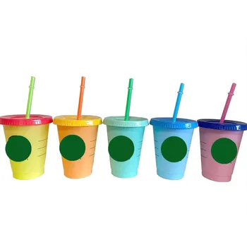 710ml/700 ml/473ml Farve Skiftende Kop Kaffe Genanvendelige Plast Kopper Halm Cup Med Farverige Sugerør Låget Med Logoet Plast Tumbler 116812