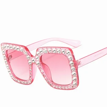 Skinnende Diamant Solbriller Kvinder Brand Design Flash-Pladsen Solen Kvindelige Spejl, En Briller Nuancer Mode Oculos Lunette, Rhinestones
