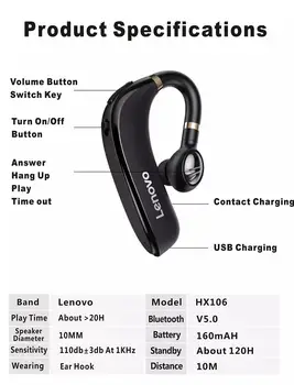 Nyeste Originale LENOVO HX106 Øretelefon HD Kalde Trådløse Headset Bluetooth 5.0 Mic støjundertrykkelse Sport Vandtæt HIFI Stereo 117172