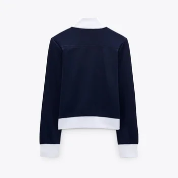 TRAF Kvinder 2021 Mode Patchwork Sport Løs Cardigan Sweatshirt Vintage-Lange Ærmer-Lynlås Kvindelige Smarte Toppe Streetwear