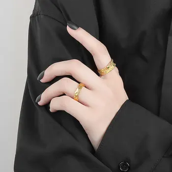 925 Sterling Sølv Charmerende Uregelmæssige Kæde Geometriske Ringe Guld Åbne Ringe Til Kvinder, Mænd Grøn Zircon Part Gaver Tilbehør