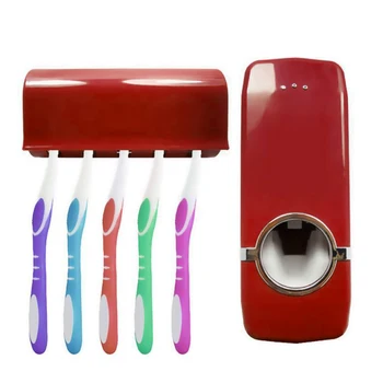 Tandbørsteholder Automatisk Tandpasta Dispenser Sæt vægbeslag støvtæt tandbørsteholder Storage Rack Badeværelse Tilbehør 117836