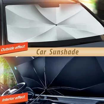 145x79cm Køretøjets Forrude Skygger Foran Vinduet solskærm Sammenklappelig Anti-UV-Ray solsejl med Titanium Læder etui