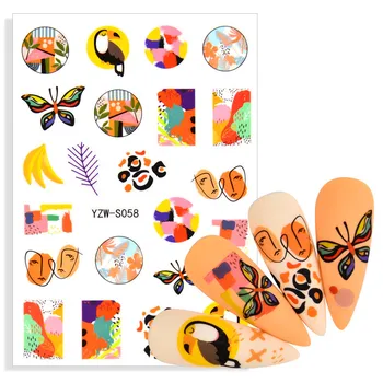 3D Stickers til Negle Abstrakt Ansigt Flamingo Dyr, Blomst, Frugt Design 2021 Valentine Selvklæbende Skyder Folie Manicure Tilbehør
