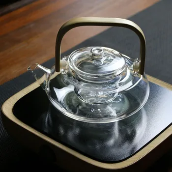 Glas Tekande varmeandigt borosilikatglas Tekande Kogende Tekande Fortykket Bambus Håndtag Tekande Husstand Te Sæt WF