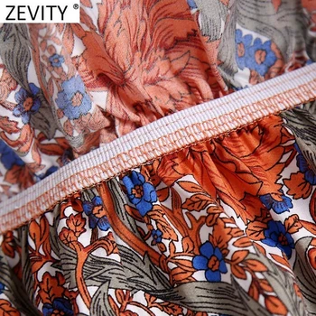 Zevity Kvinder Ferie Tropiske Blomster Udskrivning Elastisk Kort Bluse med Smock Kvindelige Off Skulder Flæser Shirt Smarte Crop Tops LS9218 119994
