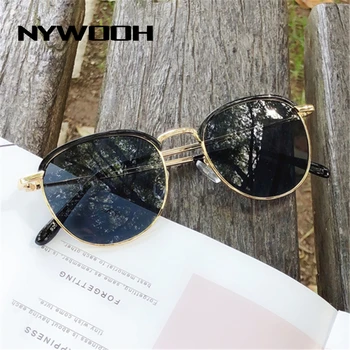 NYWOOH Metal Runde Solbriller Kvinder Mænd Brand Designer Halv Frame Vintage solbriller Rejse UV-beskyttelse Beskyttelsesbriller