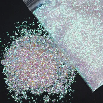6 Farver, Glitter Nail - 50g i 1 Uregelmæssige Glitter Skårene Glas Papir Glitter Hvid, Uregelmæssig små Klip 2*2 mm Glitter, AURORA 120961
