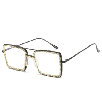 FENCHI Squared Gennemsigtige Glasperler Sunglasses metal-Ramme Kvinder Oversize Diamant Briller klare nuancer briller til kvinder 121119