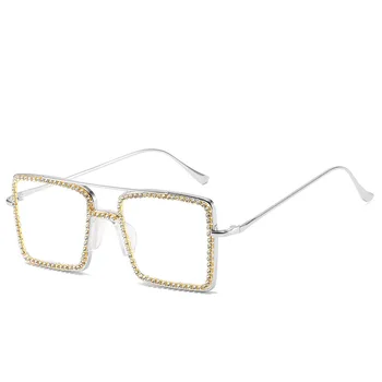 FENCHI Squared Gennemsigtige Glasperler Sunglasses metal-Ramme Kvinder Oversize Diamant Briller klare nuancer briller til kvinder