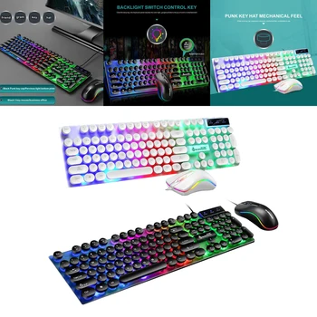 USB-Kablet RGB-Rainbow-Baggrundsbelyst Lysende Gamer Mus Tastatur Sæt til Arbejde eller Spil 12115
