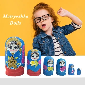 Legetøj til børn 5-lag håndlavet malet russiske babushka udsøgt kreativ gave dukke pynt 122374