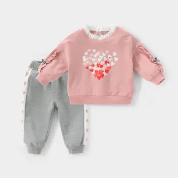 Børn (forår og efterår) to-delt Kærlighed trykt Dreng pige sweatshirt jakke + bukser mode nye kvalitets børnetøj 0-5Y 122465