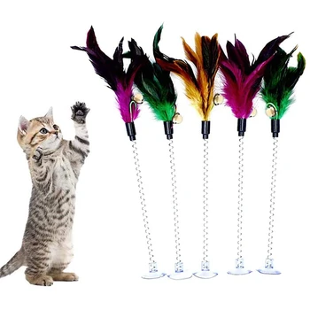 1stk Cat Toy Stick Fjer Wand Med Bell Mus Bur, Legetøj Plastic Kunstige Farverige Kat Teaser Toy Pet Supplies Tilfældig Farve 122739