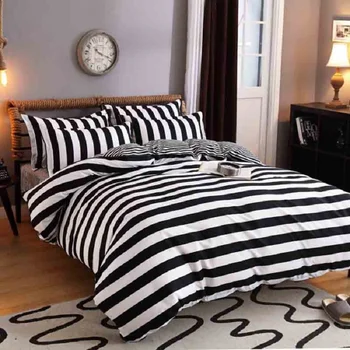 Kvalitet polyester, stribe sort hvid dronning twin fuld sengetøj lagen sæt sengetøj duvet cover sæt sengetøj sæt 12303