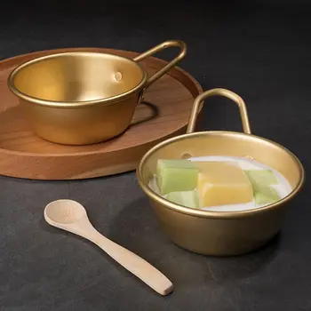 Guld Aluminium Skål Med Håndtag Salat Cutter Ris Noodle Bowl Morgenmad Porcelæn ik Nudler Koreanske Soup Bowl Skål