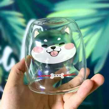 Shiba Inu Tegnefilm Mælk Cup Kreative Børn, Dobbelt Glas Varme-resistent Vand Kop Juice Kop Mælk Kop Vand Flasker