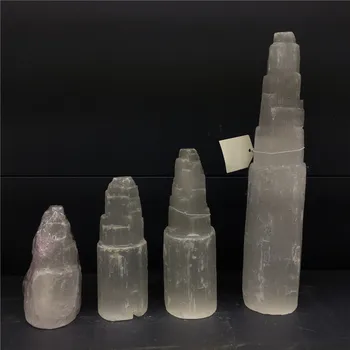 Naturlig kvarts krystal selenite tower lampe reiki healing, Chakra home decor mineral prøvetagning 123832