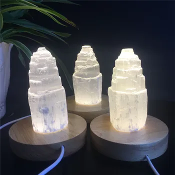 Naturlig kvarts krystal selenite tower lampe reiki healing, Chakra home decor mineral prøvetagning