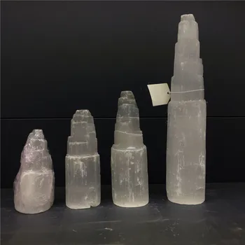 Naturlig kvarts krystal selenite tower lampe reiki healing, Chakra home decor mineral prøvetagning