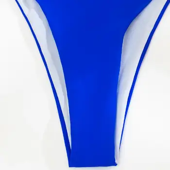Sexet Bandeau Bikini Solid Blå Rhinestone Foran Stævnen Push Up Badedragt Fra Skulder Badende Badetøj Badetøj G-Streng 12386