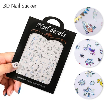1 stk 3D Negle Sticker Jul Holographics Snefnug For Guld, Sølv Nail Art Stickers DIY Nail Art Dekoration Decals