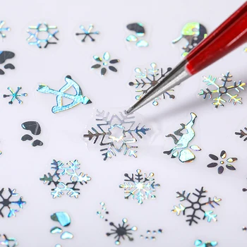 1 stk 3D Negle Sticker Jul Holographics Snefnug For Guld, Sølv Nail Art Stickers DIY Nail Art Dekoration Decals