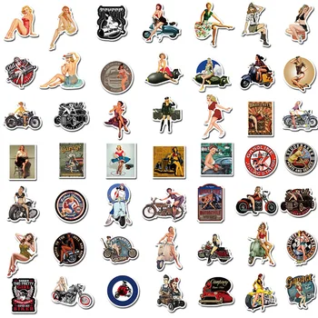 100Pcs Retro Plakat Motorcykel Pige Personlighed Klistermærker Til Rygsæk DIY Vandtæt Laptop Moto Skateboard Bagage Toy Gaver