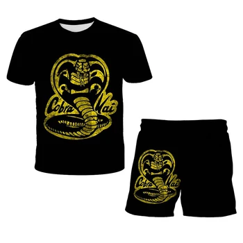 Nyt produkt Cobra Kai sæt 3D-print børnetøj sommer T-shirt dreng passer til casual fashion pige T-shirt + shorts 2-stykke 125298