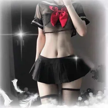 Sexet Fræk Studerende School Girl Costume Sailor Uniform Kawaii Gennemsigtig Lolita Bh Og Trusse Erotisk Undertøj, Nattøj Sæt