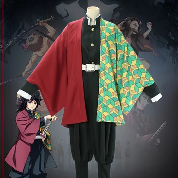 Anime Demon Slayer Kimono Cosplay Kostume Agatsuma Zenitsu Kochou Shinobu Kappe Kamado Tanjirou Tomioka Giyuu Uniformer Komplet Sæt