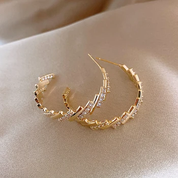 Koreanere nye mode smykker udsøgt 14K ægte guld indlagt zircon store runde øreringe elegant temperament kvinder enkle øreringe