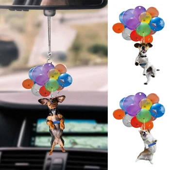 Bil Hængende Ornament Søde Hund Nøglering Hængende Pendel Med Farverig Ballon Hængende Ornament Gave Glad Stemning Ny
