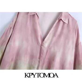 KPYTOMOA Kvinder 2021 Mode Overdimensionerede Tie-dye Print Bluser Vintage Lange Ærmer Ventilationskanaler Kvindelige Skjorter Blusas Smarte Toppe 127227
