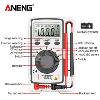ANENG AN101 Mini Multimeter 1999 Tæller DC/AC Spænding Nuværende Automatisk Meter Lomme Voltmeter Amperemeter Tester med Test Fører 128311
