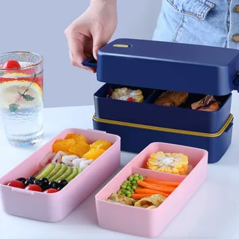 1STK Mikrobølgeovn Frokost Boks tolags-Porcelæn Opbevaring af Fødevarer Container børn Børn Skolens Kontor Bærbare Bento Box Lunch Box