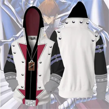 Duel Monsters Cosplay Seto Kaiba Hoodie Anime Kostume hvid Jakke Frakke lynlås cosplay kostume Sweatshirts og Hættetrøjer Halloween