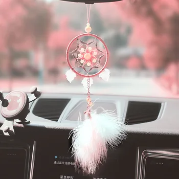 Dream Catcher Bil Vedhæng Pink Fjer Dreamcatcher Wind Chimes Biler Interiør Hængende Indretning Ornament Bil Tilbehør