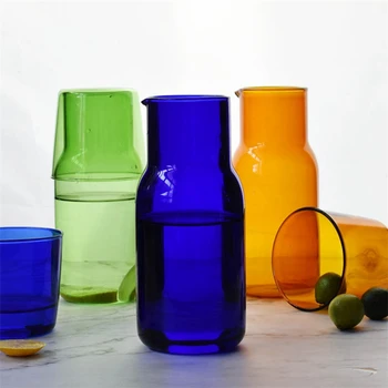 Gennemsigtig Candy Farve Glas Tekop Sæt Enkle Varme-Resistente Drikke Saft Kop med Te-Kande Vand på Flaske