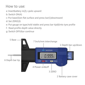 Digital Dæk mønsterdybde Gauge Meter Measurer for Biler, Lastbiler og SUV 0-25.4 mm 129384