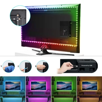 LED Strip Light USB 3 Centrale Kontrol 1M 2M 3M 4M Fleksibel Lampe RGB Diode Bånd SMD 5050 2835 dc 5 v Skrivebord TV Baggrundslys Belysning