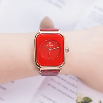 Reloj Mujer Japansk Quartz Movement WWOOR Ure Til Kvinder armbåndsur 2021 Nye Luksus-Pladsen Rødt Læder Damer Kjole Ur