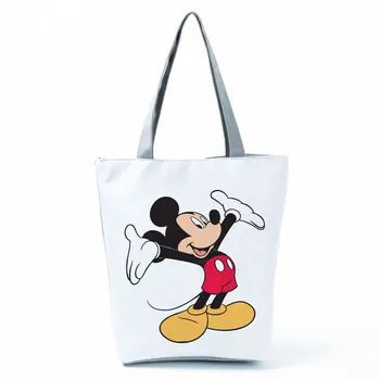 Mickey Mouse Trykt Håndtaske Høj Kapacitet Cartoon Dame Skulder Taske Indkøbspose Søde Disney Øko Genanvendelige Taske Brugerdefineret Mønster 130397