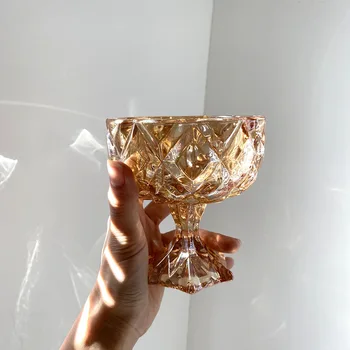 Koreansk Stil Krystal Glas Retro Amber Præget Champagne Bæger Salat Frugt Dessert Kop Yoghurt Ice Cream Cup 130401