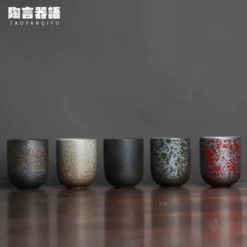 Japanese-Style Vintage Grove Keramik Kop Te Ovn Bagt Sort Guld og Sølv Håndlavet Kung Fu Te Tekop 130ML 130706