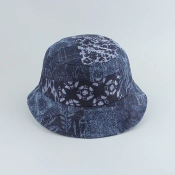 2021 Nye Mode, Vintage Print Denim Bucket Hat Reversible Bob Chapeau Femme Hip hop Cap Gorro Unisex Fiskeren Hat 131038