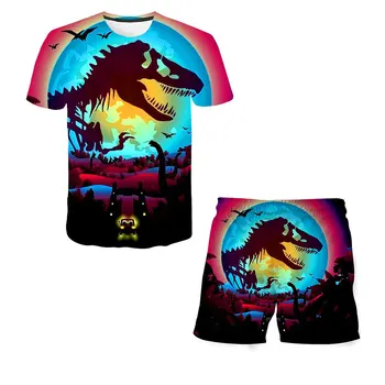 4-12-Årige Børn Shirt Bukser Baby Boy Tøj 2-pack O-neck T-shirt Top-shorts Overdimensionerede Dinosaur Tøj Sæt Til Drenge