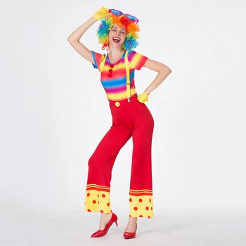 Sæt 5 Stykker Voksne Kvinder, Damer Sjove Klovn Joker Kostume i Cirkus Festival Party Dress Up Tøj Regnbuens Farver 131284