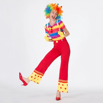 Sæt 5 Stykker Voksne Kvinder, Damer Sjove Klovn Joker Kostume i Cirkus Festival Party Dress Up Tøj Regnbuens Farver
