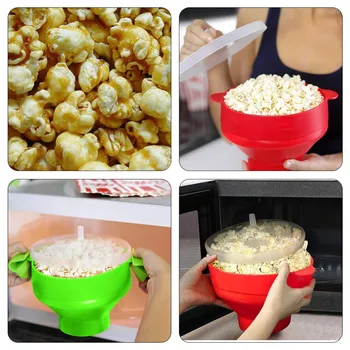 Silikone Spand Popcorn Skål Maker Med Låg Sammenfoldelig Rød Høj Kvalitet Køkken Gadgets DIY Popcorn Værktøjer Til Hjem Dropshipping